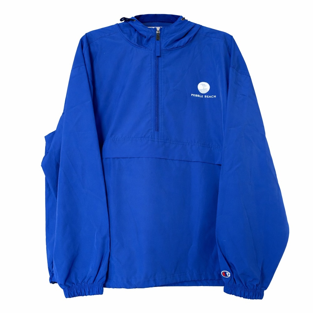 Champion Pebble Beach Hooded Half Zip Windbreaker Blue Golf Jacket XL